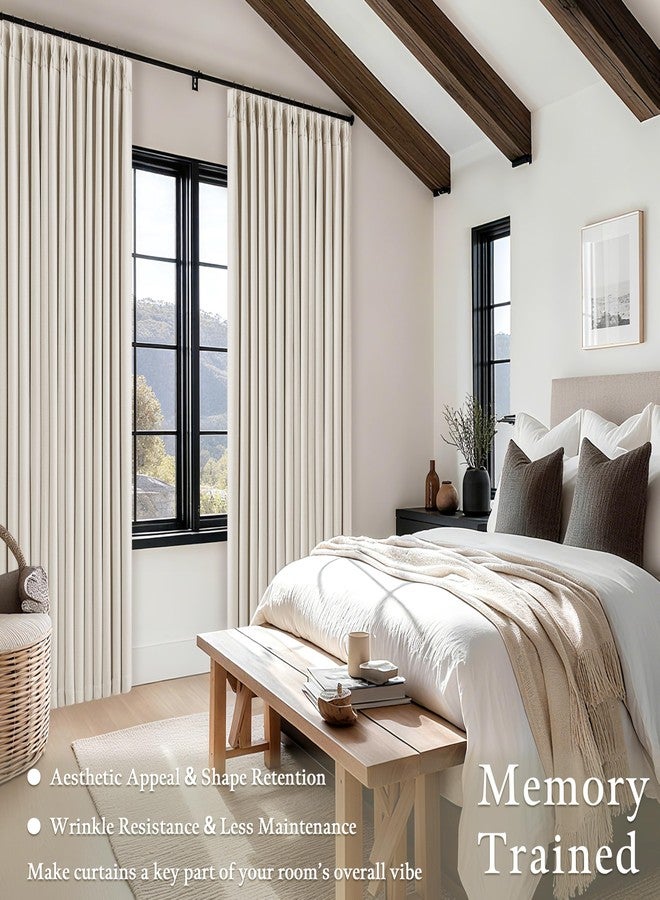 TWODRAPES 90 Inch Pinch Pleated Blackout Linen Curtains for Bedroom 2 Panels Memory Trained 100% Black Out Soundproof Room Darkening Natural Cream Ivory Birch Window Curtains Double Layer Pinch Pleat Drapes - Image 4